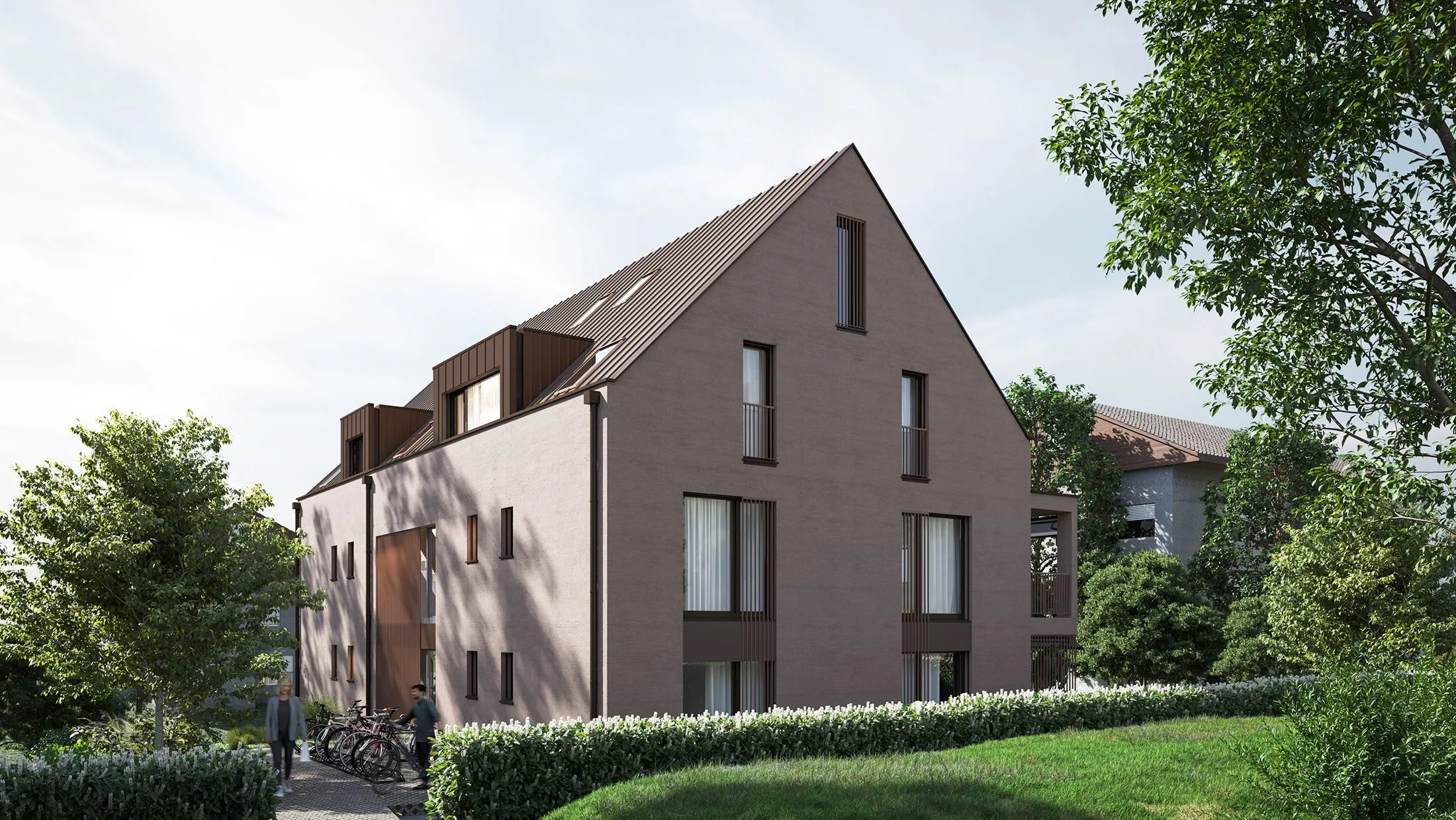 Architekturvisualisierung Schweiz &ndash; fotorealistische Aussenvisualisierung mit Tageslicht und Ortsbild-Einbettung