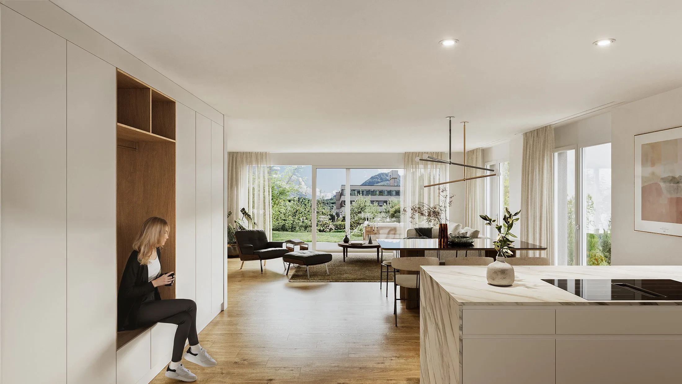 Innenvisualisierung Schweiz &ndash; Architektur-Innenraum mit Tageslicht-Studie