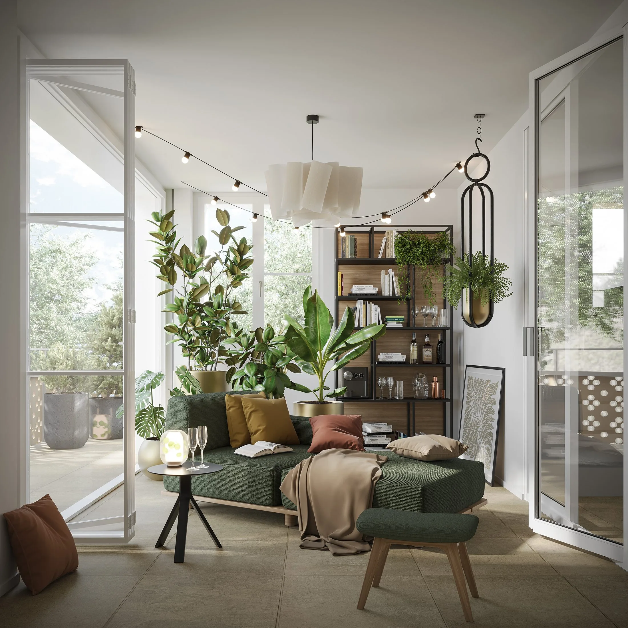 Visualisation intérieure d’un projet neuf pour la commercialisation immobilière &ndash; espace de vie lumineux