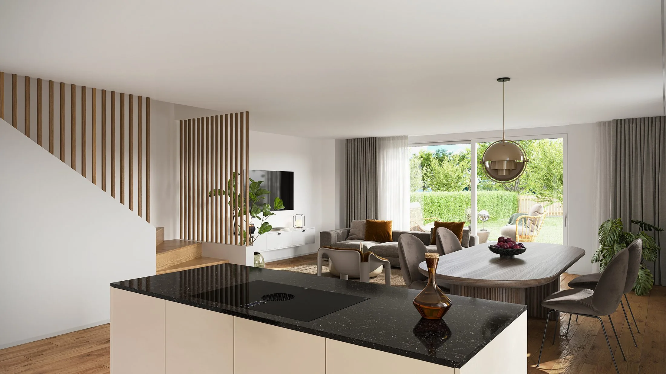 Fotorealistische Innenvisualisierung &ndash; Wohnbereich mit Materialtiefe und Lichtstimmung