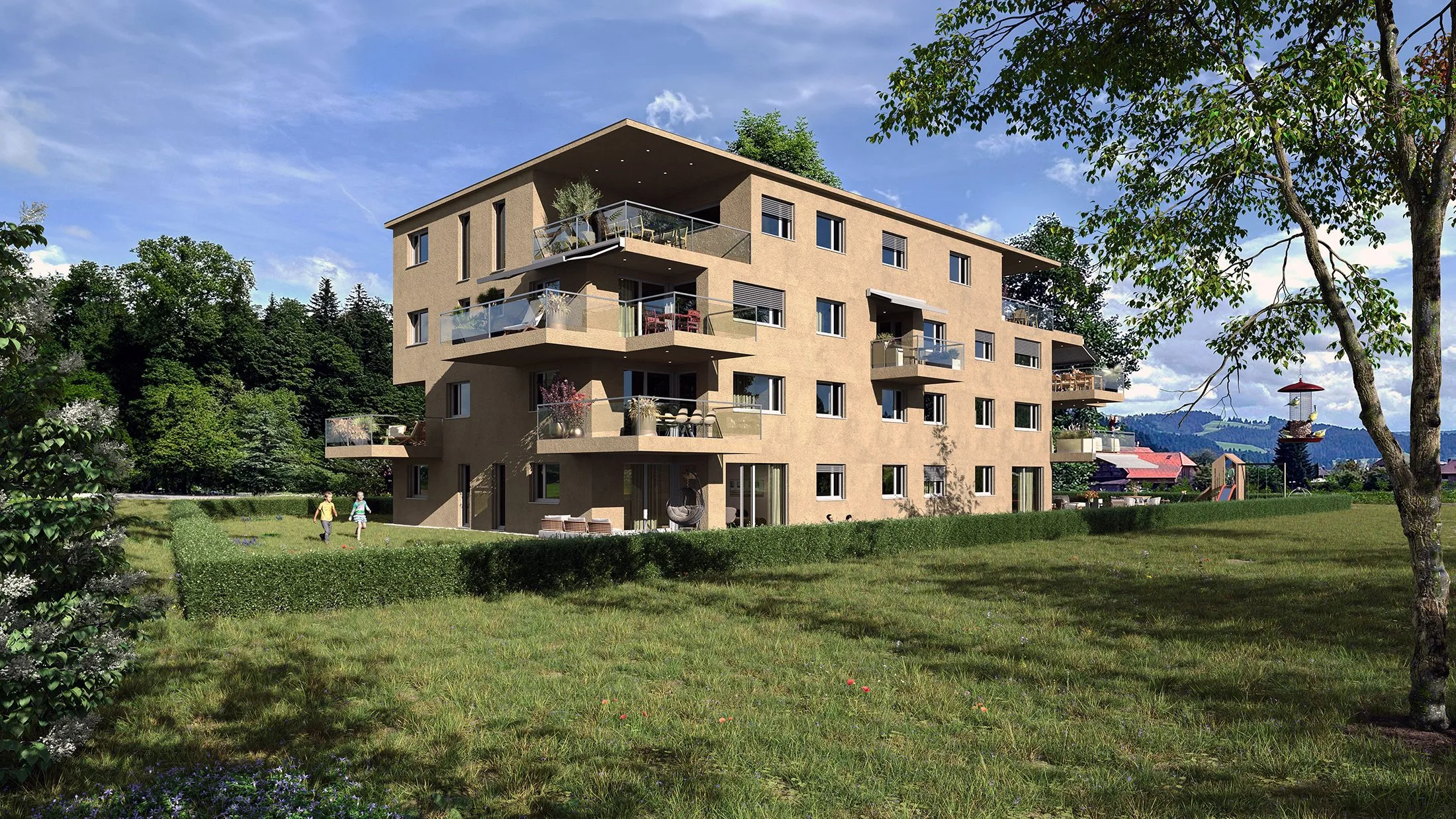 Visualisation extérieure CG architecture &ndash; étude de rendu d’un projet résidentiel suisse