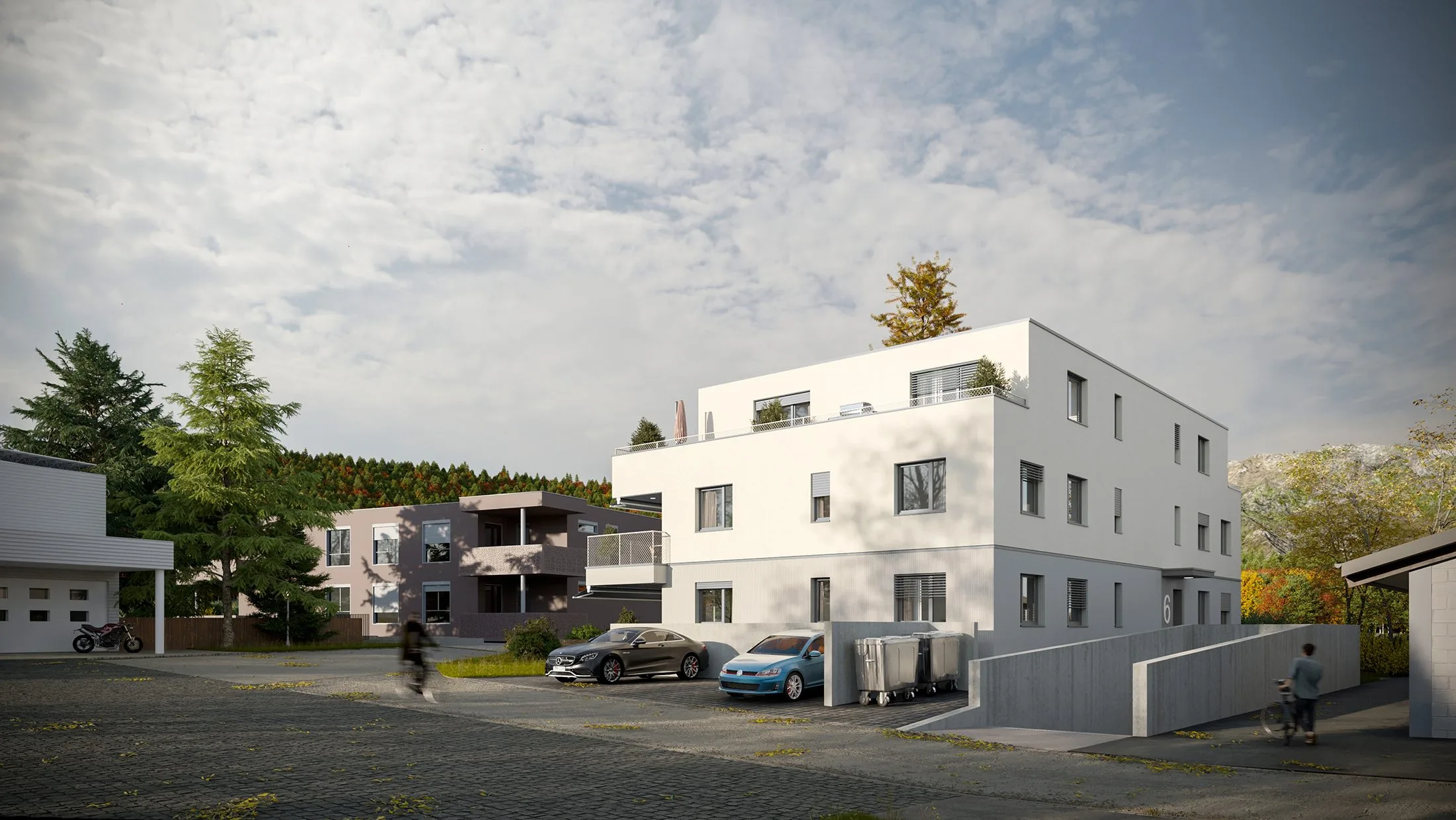 Visualisation extérieure logement collectif &ndash; rendu d’immeuble avec intégration au quartier