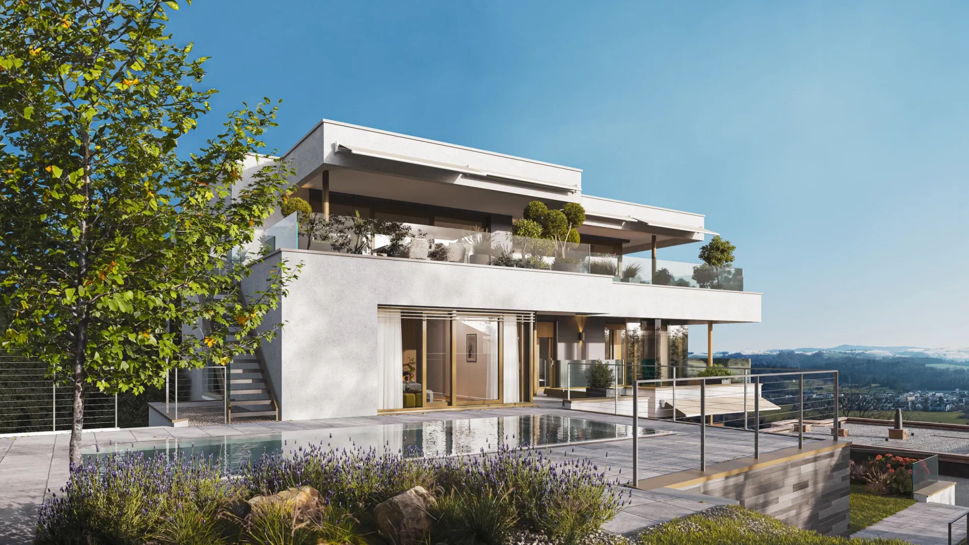 Architectural visualization of modern exterior project view