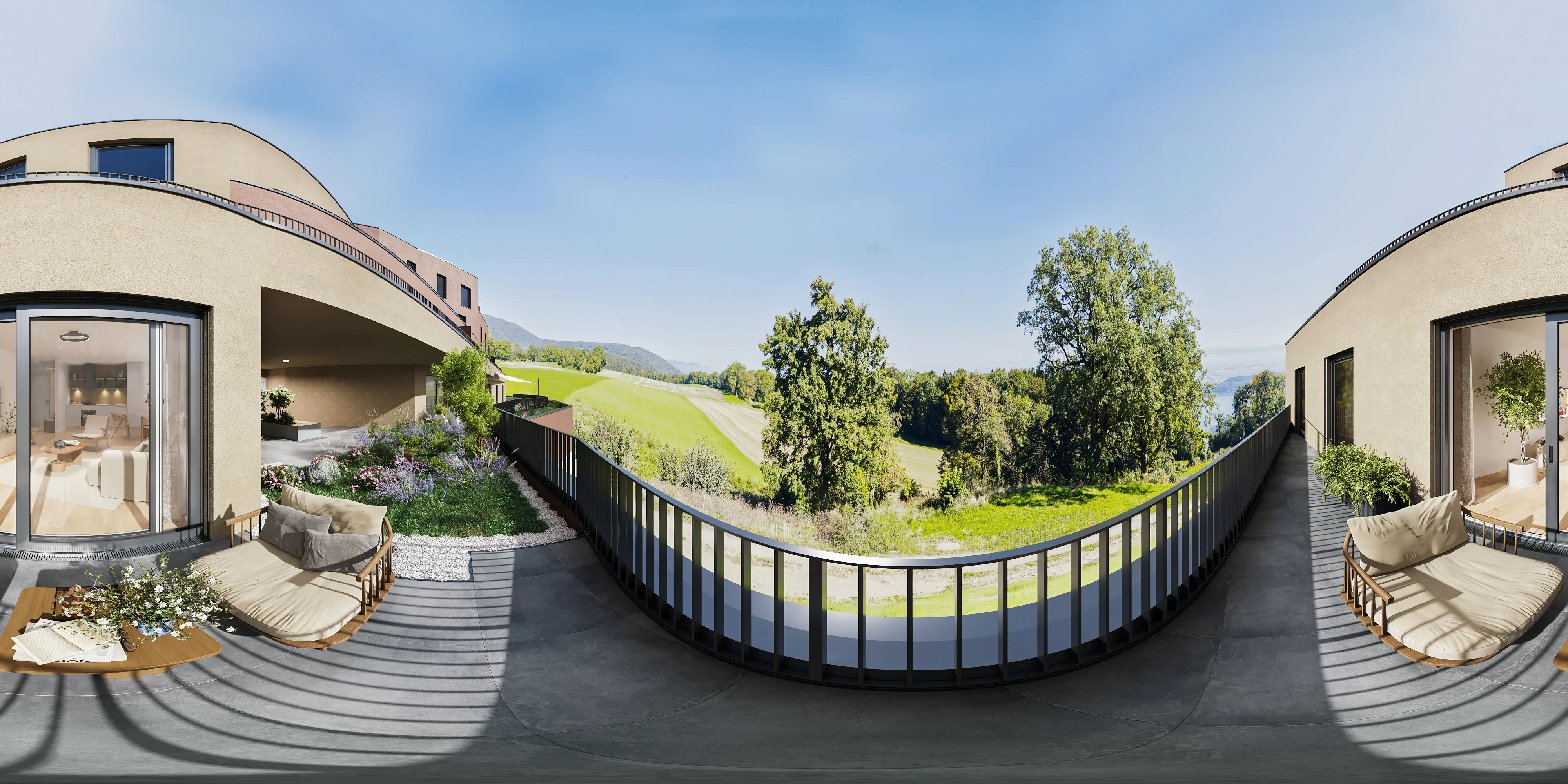 Les Terrasses de Prêles &ndash; Aussen-Panorama Terrace 23, Dämmerung am Bielersee