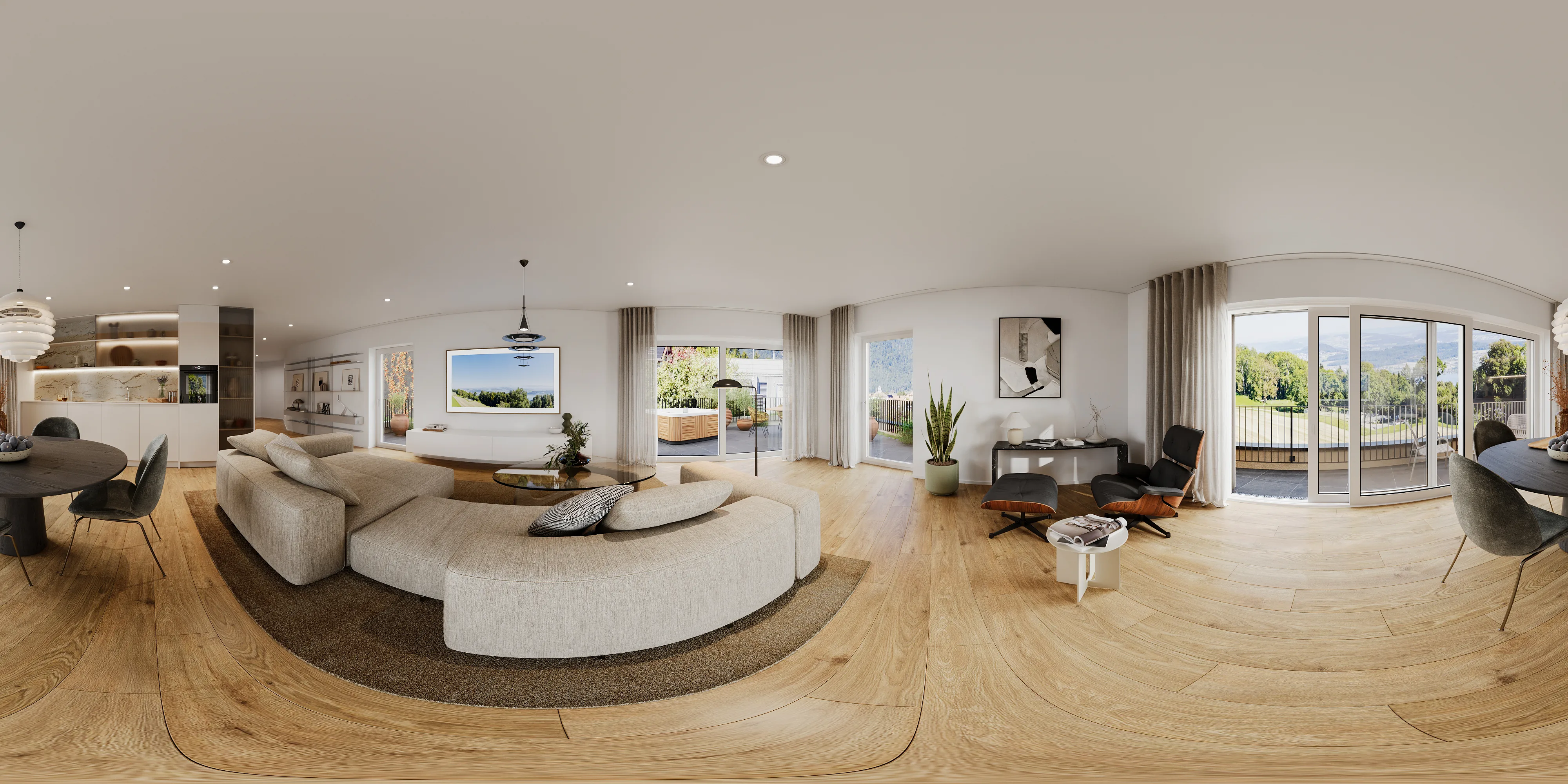 Les Terrasses de Prêles &ndash; Innen-Panorama Wohnung 52, Wohnbereich Premium-Typ